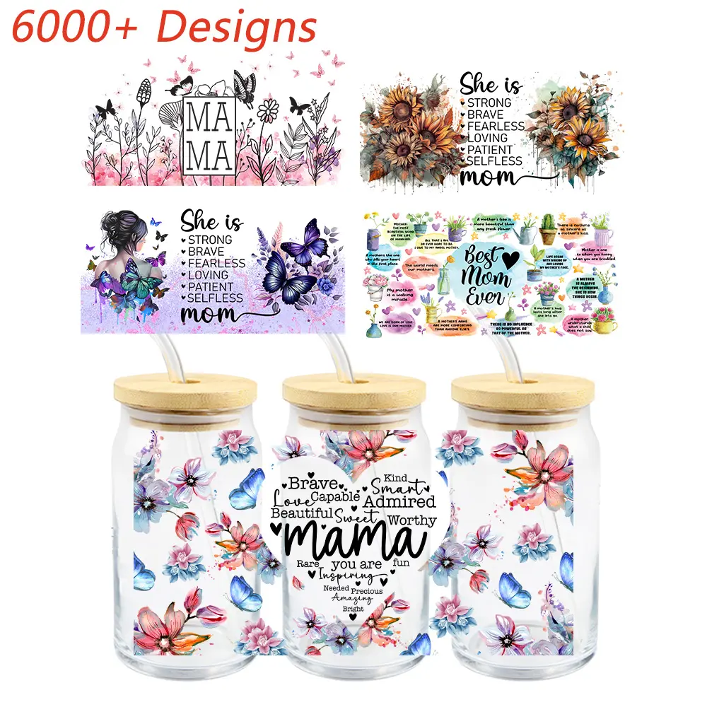 MIYA 6000 + Designs Factory Custom16oz Cup Wrap Designs UV Label Sticker Mother's Day Designs Uv Dtf Cup Wrap Transfers Printing