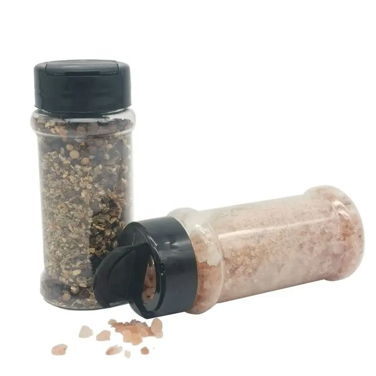 Wholesale plastic spice bottle / seasoning container pepper jar salt shaker with flapper top lid