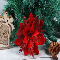 Décorations de Noël très vendues, tige de fleur de magnolia en tissu pailleté, fleur de Noël artificielle