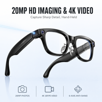 Lunettes intelligentes avec caméra 4K 30FPS, photo 20MP, stabilisation 6 axes, étanches IP66, lunettes vidéo portables pour l'extérieur