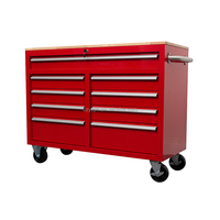 Armoire à outils roulante de garage OEM 46 pouces à 9 tiroirs avec roulettes robustes et dessus en bois, vente en gros