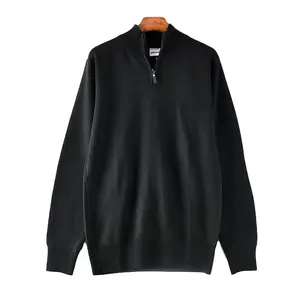 Autumn black men's half zip sweater Semi-turtleneck zipper men's wear 2023 spring new style jersey Thickened fleece thermal