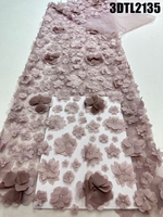 Tissu en dentelle de pêche 3D à fleurs, prix de gros, tissu en dentelle perlée de luxe, tissu en dentelle brodée en tulle pour robe de mariée des Philippines