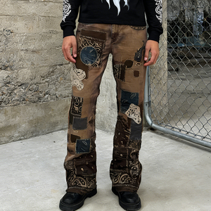 Pantalones Vaqueros Slim de Mezclilla Desgastada de Alta Calidad con Bordado Personalizado y Patchwork Vintage para Hombre - Product Image 1