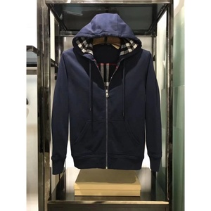 2026 Men Navy Blue Zip Hoodie Plaid <b>Lined</b> <b>Fleece</b> <b>Jacket</b> Casual Autumn Wear - Product Image 1