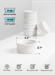 ถ้วยราเมกินเคลือบเซรามิกสีขาว ขนาด 8 ออนซ์ เป็นมิตรกับสิ่งแวดล้อม เหมาะสำหรับใส่ซอส ของหวาน พุดดิ้ง คัสตาร์ด ซูเฟล่ ใช้กับเตาอบได้ - Product Image 2