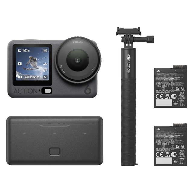 Osmo Action 6 Adventure Combo 4K 120fps Sports Camera with Variable Aperture Dual Touchscreens and 3 Batteries for Outdoor