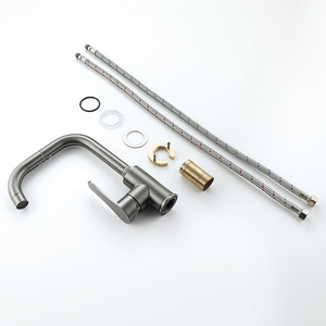 Fregadero de cocina de acero inoxidable con grifo empotrado de un solo orificio, acabado en gris bronce cepillado - Product Image 2