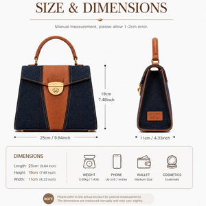 Sac à main en jean pour femme avec poignée supérieure, sacoche structurée avec garniture en PU, élégant sac de transport quotidien pour le bureau, le shopping et les voyages - Product Image 5