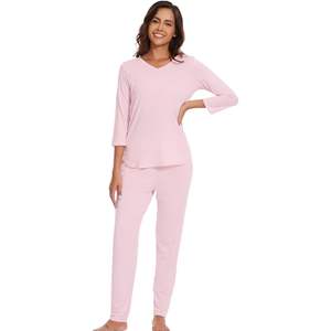 ชุดนอนผ้าวิสโคสผสมใยไผ่สำหรับผู้หญิง แขนสามส่วน คอวี ไซส์ S-XXL - Product Image 6