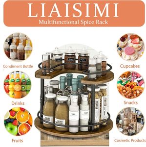 2 Tier Lazy Susan Organizer,2-Tier Spinning Spice Rack with Stable <strong>Carousel</strong> Base &amp; 4 Height Settings for <strong>Cupboard</strong> <strong>Kitchen</strong> - Product Image 3
