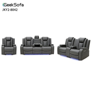 Set <span class=keywords><strong>Sofa</strong></span> <span class=keywords><strong>Recliner</strong></span> Elektrik Kulit Modern Geeksofa Furniture dengan Konsol & Meja Lipat untuk Ruang Tamu - Product Image 1