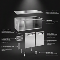 Table de préparation réfrigérée professionnelle en acier inoxydable, sans givre, à commande numérique, pour restaurant, hôtel, traiteur CB