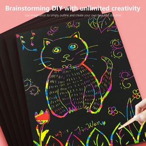 Jouets de dessin DIY sûrs et non toxiques, cartes en papier <span class=keywords><strong>à</strong></span> gratter arc-en-ciel magiques pour enfants, ensemble de loisirs créatifs - Product Image 5