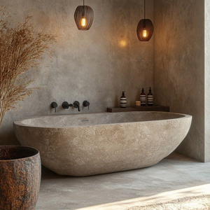 Bañera Acrílica Independiente Eternal Beauty, Diseño Rectangular Moderno, Textura de Piedra Premium, Hoteles, Drenaje Integrado, Calefacción - Product Image 2