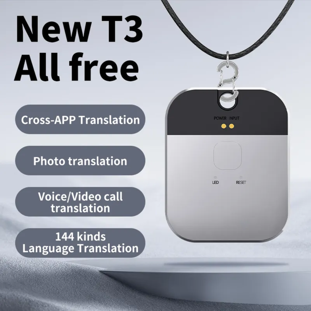 T3 AI Smart Translator Magnetic Collar Mobile Phone Voice Translation up to 144 Languages with Simultaneous Interpretation
