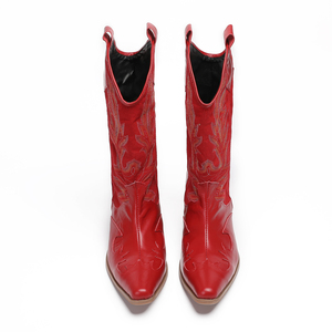 <span class=keywords><strong>Botas</strong></span> Vaqueras Country Western NA651 para Mujer, Zapatos de Cuero Talla Grande 45, <span class=keywords><strong>Botas</strong></span> Bordadas Rojas a Media Pantorrilla - Product Image 3