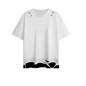 Camiseta Extra Grande para Hombre, Estilo Vintage, con Efecto de Doble Capa, Irregular, Desgastada, 100% Algodón, Logotipo Personalizado, OEM, ODM - Product Image 1