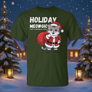 Camiseta navideña con diseño de gato y Papá Noel, estilo festivo y adorable - Product Image 3