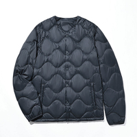 Vente en gros Veste en duvet décontractée à col rond pour homme Manteaux bombardier légers sans col avec logo pour hiver Vestes bouffantes en duvet pour hommes