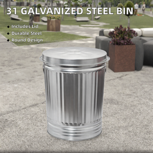 31 Gallon Galvanized Steel Standing Outdoor Dust <b>Bin</b> with <b>Lid</b> - Product Image 2