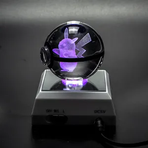 Bola de vidro 3D K9 cristal transparente, promoção de decoração com base LED colorida e personalizada, ideal para uso em promoção, venda imperdível