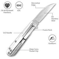 Couteau pliant de qualité industrielle D2Steel, personnalisable, OEM, avec lame à pointe tombante et manche en fibre de carbone, pour le camping et la chasse