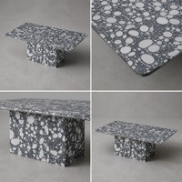 Table basse rectangulaire moderne en terrazzo noir et blanc, personnalisable, pour salon et villa
