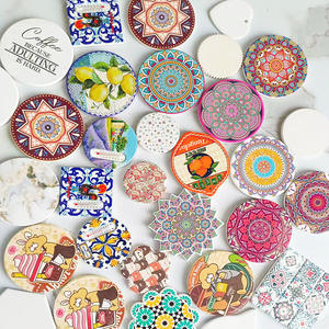 Sous-verres ronds en céramique Cuiyuan, couleur unie blanche, absorbants, résistants à la chaleur, durables, ensemble promotionnel - Product Image 3