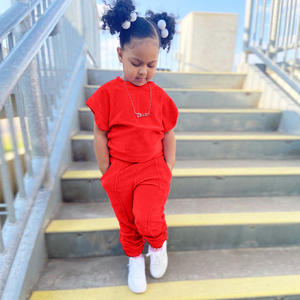 Vêtements pour filles, vente en gros 2022, ensembles deux pièces à manches courtes, couleur unie, vêtements pour enfants printemps, boutique de vêtements pour bébés - Product Image 2