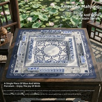 Ensemble de Mahjong traditionnel chinois bleu et blanc en acrylique, avec tapis de jeu antidérapant pour la maison, coffret cadeau
