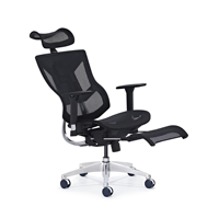 Chaise de bureau ergonomique robuste en maille avec dossier en aluminium poli, appui-tête réglable, accoudoirs 3D et base en métal