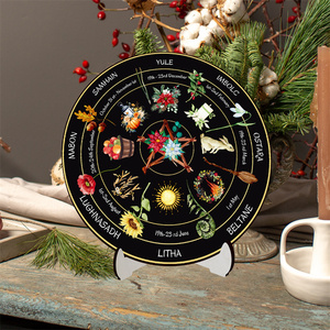 Rueda del Año de Cristal Curativo, Calendario Wicca, Anillo de Árbol, Calendario de Brujería, Rodaja de Madera para Decoración de Escritorio - Product Image 2