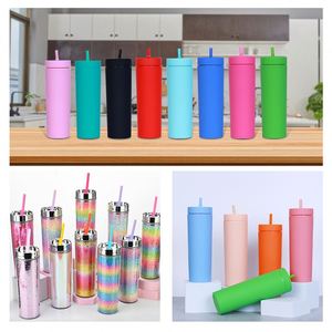 Gobelets isothermes en acrylique à double paroi, fin, mats, personnalisés USA, 16oz et 24oz, avec couvercles et pailles - Product Image 4