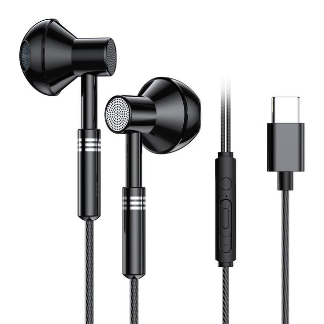 High Quality Type C Wired Earphones Bass in Ear Headphone Sports Earbuds With Mic Type C Wired Earphone