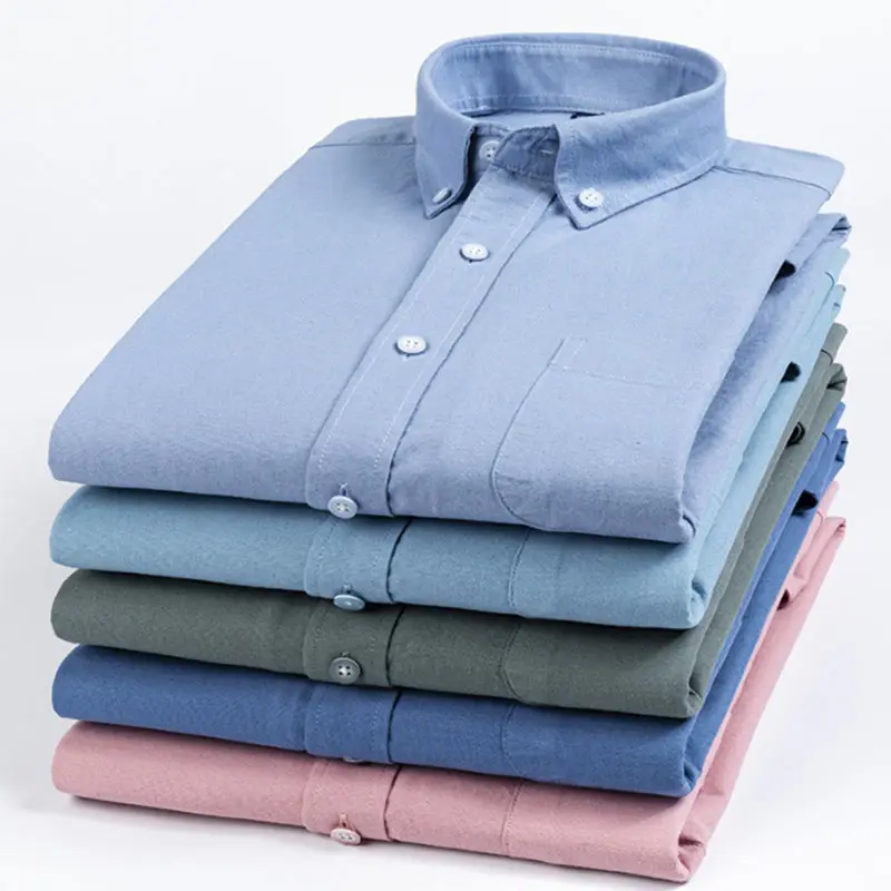 Oxford Shirts Mens High Quality Long Sleeve Custom Cotton Office Dress Shirts Male Solid Plaid Social Shirt