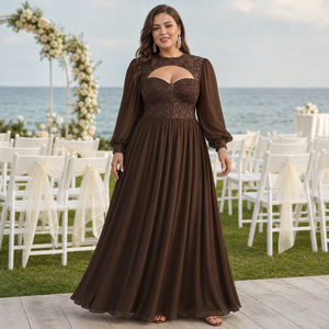 <span class=keywords><strong>Abito</strong></span> da sera formale taglie forti per invitata <span class=keywords><strong>a</strong></span> matrimonio, <span class=keywords><strong>con</strong></span> scollo alto, cut-out, corpetto in pizzo <span class=keywords><strong>a</strong></span> corsetto <span class=keywords><strong>con</strong></span> scollo <span class=keywords><strong>a</strong></span> cuore, <span class=keywords><strong>maniche</strong></span> lunghe <span class=keywords><strong>a</strong></span> <span class=keywords><strong>palloncino</strong></span> in chiffon - Product Image 4