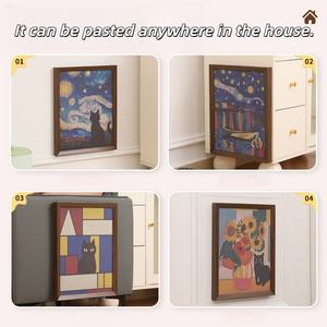 Bantalan cakar kucing bingkai kayu untuk dekorasi rumah, penggaruk dinding berperekat dengan bantalan gores gambar bergelombang yang dapat diganti - Product Image 4