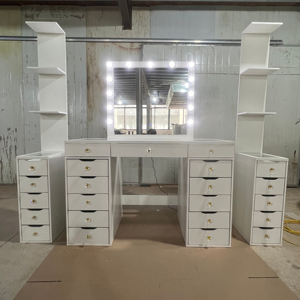 2025 bàn trang điểm sang trọng sgjj với gương trắng hiện đại và tủ có thể điều chỉnh phong cách Châu Âu lưu trữ gỗ bàn trang điểm - Product Image 6