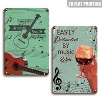 Letrero Metálico de Guitarra, Fácilmente Distraído por Música y Vino, Decoración Rústica de Pared para el Hogar, Bar, Sala de Música, Regalo para Colgar en la Pared