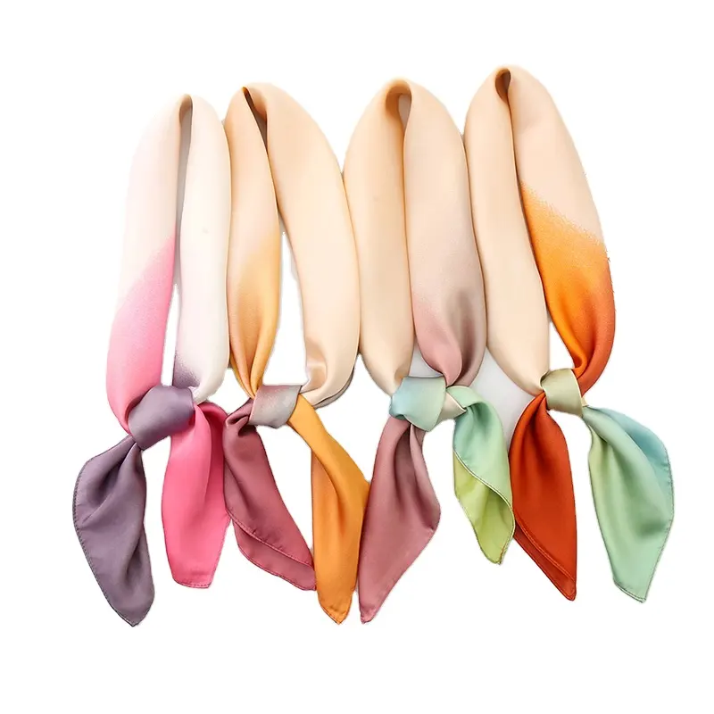 Summer wind 70*70c silk satin gradient candy color small square scarf scarf simple plain hair scarf silk