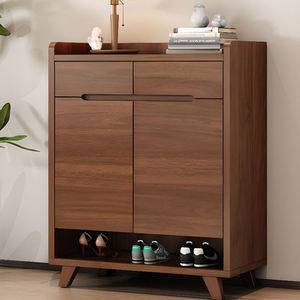 収納キャビネットモダンデザインリビングルームエントリーウォールナット無垢材高さ調節可能 - Product Image 5