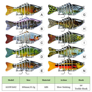 <span class=keywords><strong>Leurre</strong></span> de pêche multi-articulé à coulée lente pour eau douce et eau salée, appât réaliste de 100 mm pour la pêche au bar, à la truite, au crappie et au walleye - Product Image 2
