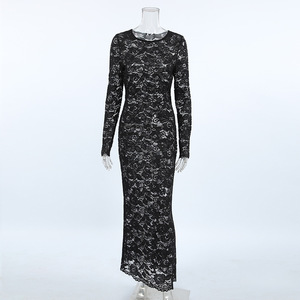 Abito Casual da <span class=keywords><strong>Donna</strong></span> di Alta Qualità in Pizzo Nero Sexy con Collo Rotondo e Maniche Lunghe Aderente - Product Image 3