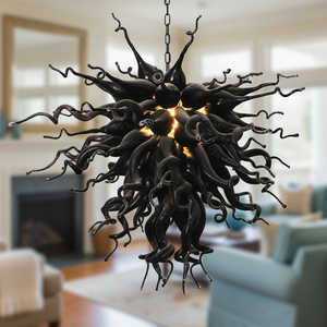 <span class=keywords><strong>Lustre</strong></span> en verre soufflé artisanal <span class=keywords><strong>noir</strong></span> élégant LONGREE pour la maison, salle à manger, cuisine - Product Image 1