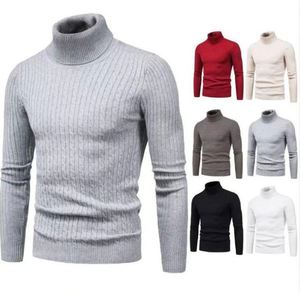 Pull torsadé à la mode pour hommes à <span class=keywords><strong>col</strong></span> <span class=keywords><strong>roulé</strong></span> mince de couleur unie d'automne et d'<span class=keywords><strong>hiver</strong></span> pour les hommes - Product Image 1