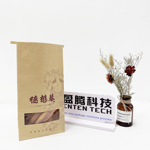 Custom Brown Kraft Paper Bag <b>Tin</b> Tie Bread Snacks <b>Chocolate</b> Cookie Biscuit Nuts Packaging Square Bottom Bag with Clear Window - Product Image 3