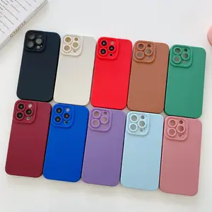 Lüks Ins Pro kamera düz renk yumuşak Tpu arka kapak Iphone için kılıf 15 Pro 14 Pro Max 13 Mini