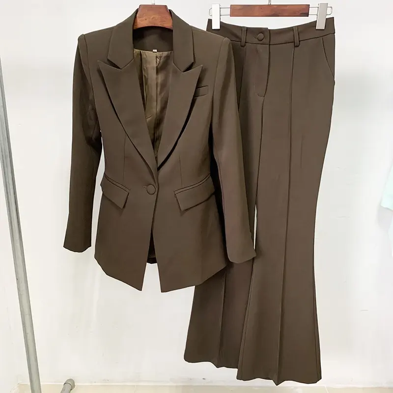 OUDINA abbigliamento personalizzato alla moda pantaloni formali con un bottone da lavoro set completo due pezzi da ufficio abiti e blazer da donna