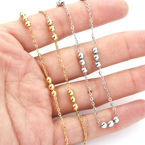 Collar de Cadena de Acero Inoxidable con Cuentas, Chapado en Oro de 18k, Forma de Bola, Joyería Unisex para Gargantilla, Accesorio de Moda - Product Image 3